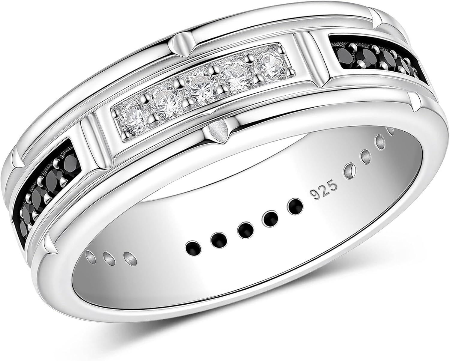 SHELOVES Moissanite Mens Wedding Bands D Color VVS1 Black Wedding Rings for Him 925 Sterling Silver Step Edges Size 8-13