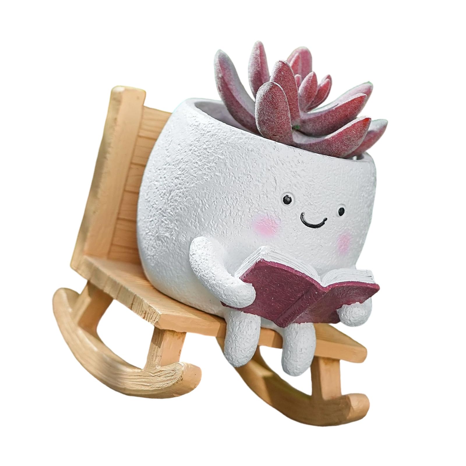 Kaeltsyn Sit Rocking Chair Succulents Flower Pots with Drain Hole Smiles Faces Planter Pots Cartoon Resin for Indoor Succulents Planter