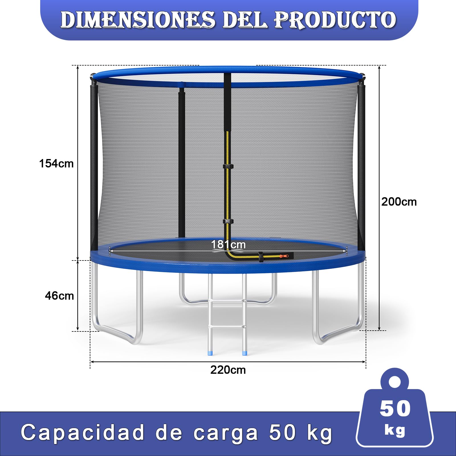 JUMMICO Trampolín para exteriores Ø 183/228/290/360 cm Kit completo con red de seguridad, escalera, funda protectora y accesorios de montaje,Azul 228cm