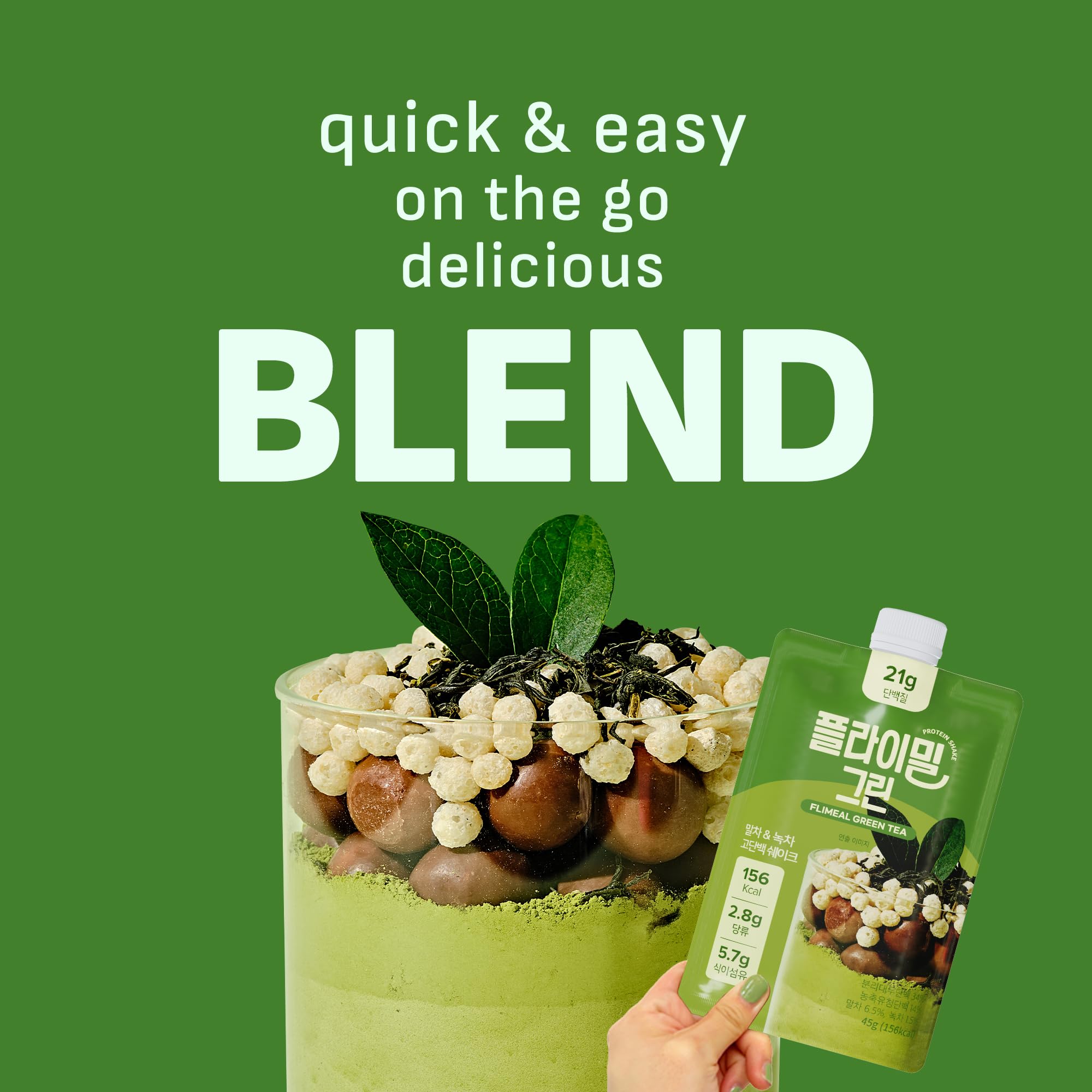 Flimeal GreenTea Matcha Protein Shake With Crunchy Protein Balls Protein Smoothie Powder - 21g Protein Low Sugar Keto-Friendly — view 4