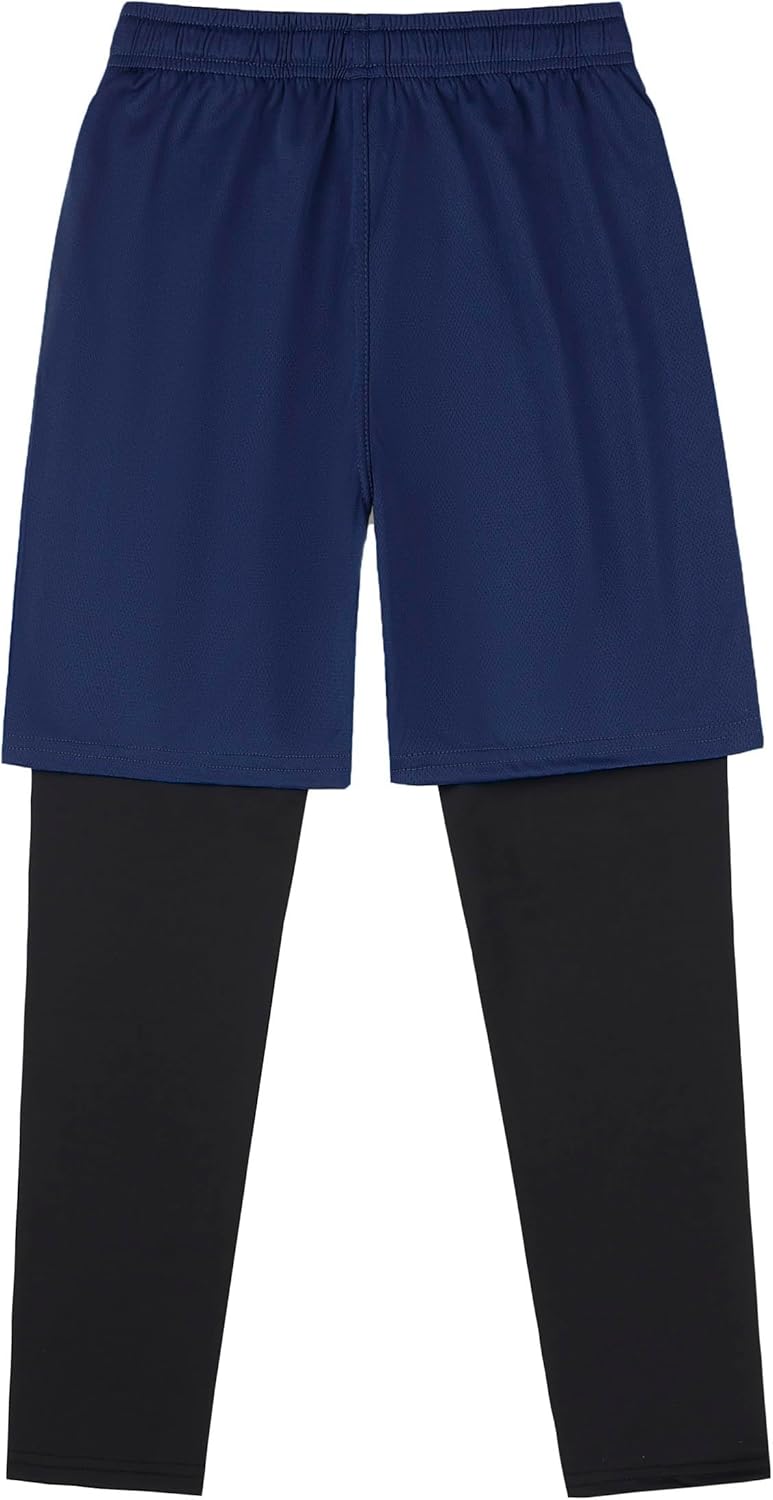 DANI CHINS Boys 2 in 1 Athletic Active Leggings Sports Running Quick Dry Breathable Compression Pants - Image 3