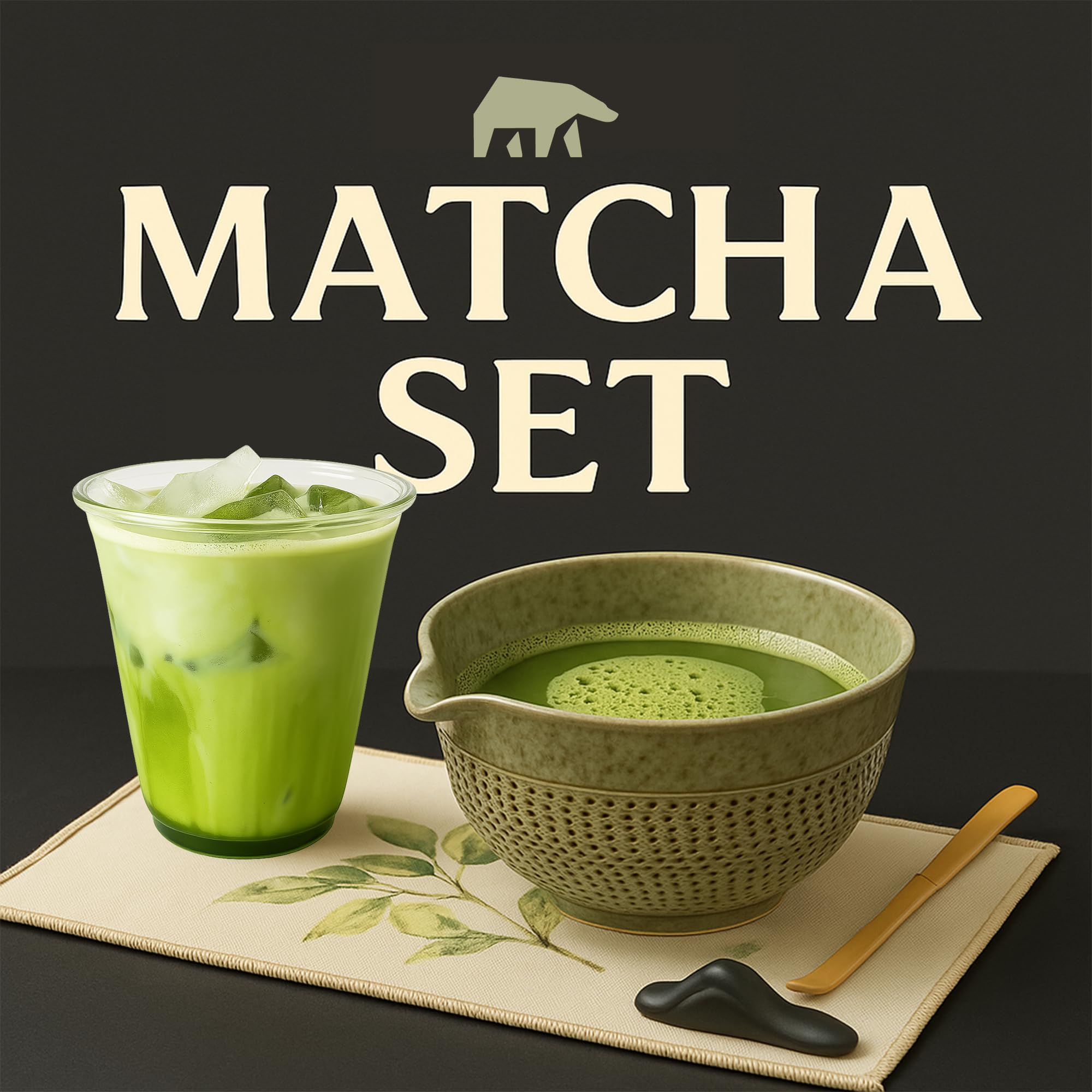 Matcha Set 7-teilig – Premium Tee Set mit Keramik Matcha Schale, Bambus Schneebesen (Chasen), Sieb & Löffel – Japanisches Matcha Zubehör Geschenkset (Green)