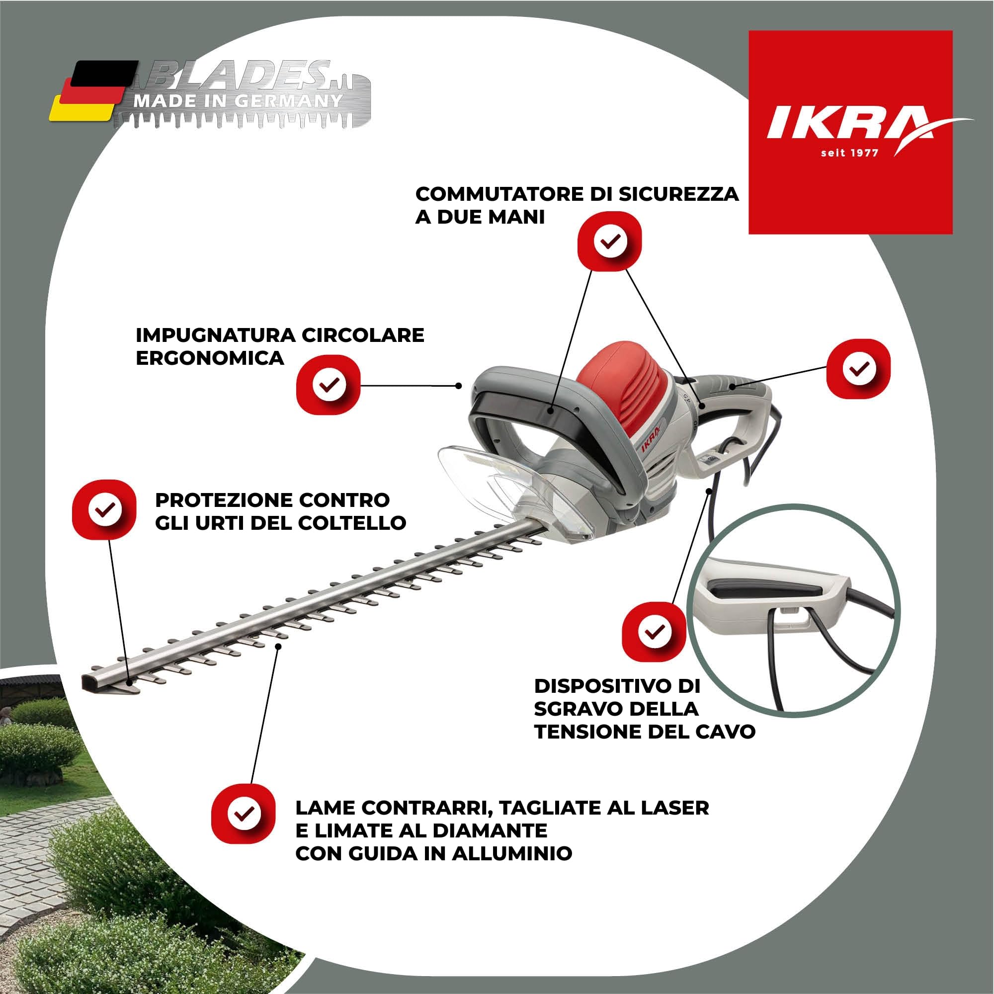 IKRA tagliasiepi elettrico IHS 650, lunghezza 55cm, incl. spray per la cura
