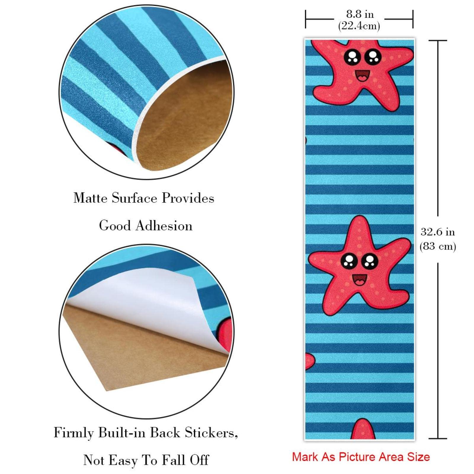 Lot de 2 feuilles de papier abrasif pour skateboard, longboard, scooter, planche à roulettes, motif étoiles de mer, bleu