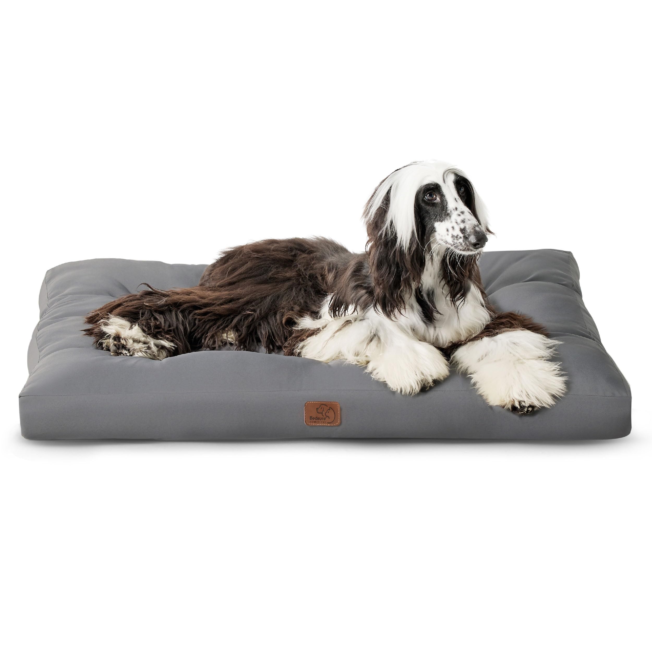 Bedsure Cama Perro Lavable Grande, 120x90x10 cm Gris | Tejido Oxford, cojín plano para jaula, colchón perro exterior grande XXL, plegable y fácil de transportar