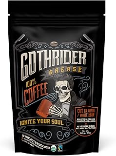 GothRider Grease Whole Bean Coffee (12 oz) - USDA, FairTrade, and COR Certified Organic Coffee Beans, Slow-Roasted Rwandese Coffee Beans, Neapolitan Blend Dark Roast Whole Bean Coffee
