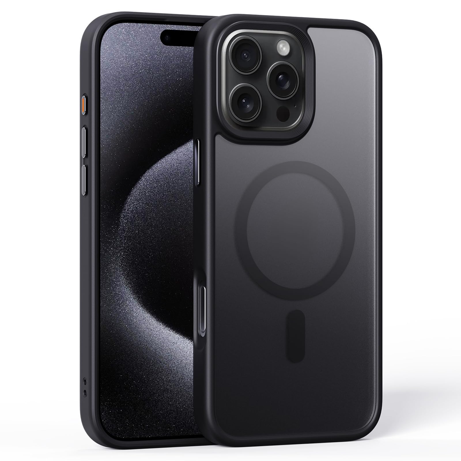 Hülle für iPhone 16 Pro Max/16 Pro/16 Plus/16, Laden rutschfest Schutzhülle Support Magnetische Kabelloses Metall Button Handyhülle,Schwarz,16 Pro