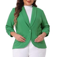 Agnes Orinda Plus Size Blazer for Women 3 4 Ruched Sleeve Open Front Lightweight Work Office Suit Jacket