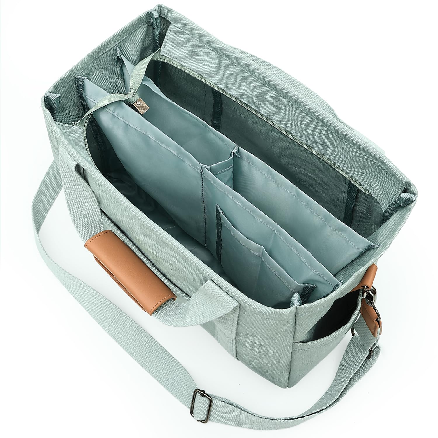 Canvas Tote Bag for Women With Pockets, Cute Crossbody Shoulder Purses Mommy Handbag for Work Travel, Green