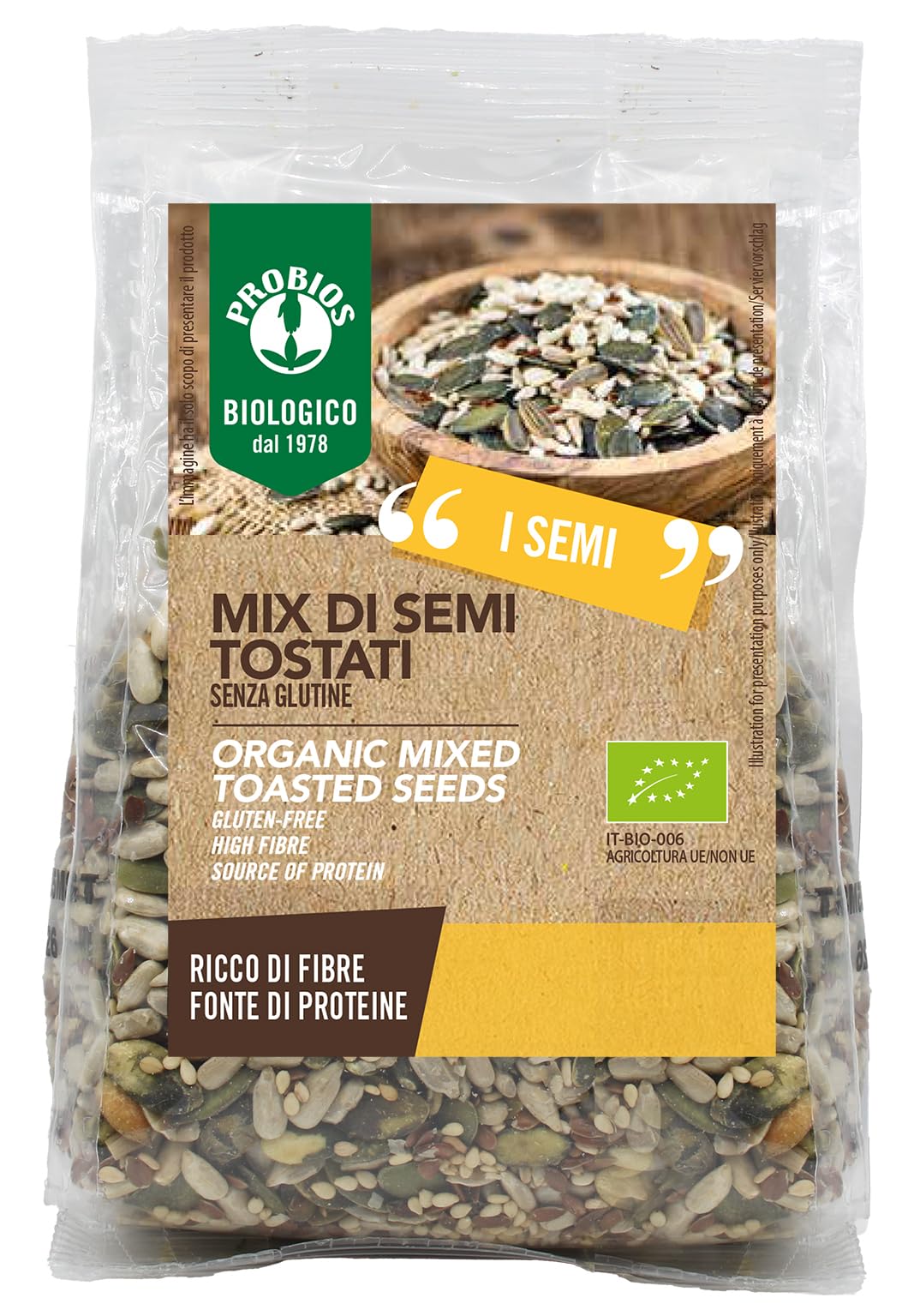 Probios Semi Misti Tostati Biologici - Ricchi di Proteine ​​e Fiber - Semi Naturali e Senza Glutine - Confezione da 6 x 250 g