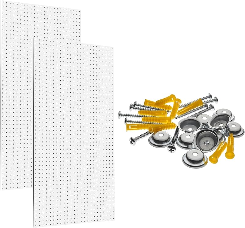 Triton Products Tableros perforados de fibra de alta densidad con accesorios de montaje, 24" x 42" x 1/4", blanco (juego de 2)