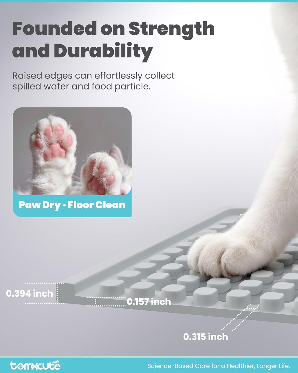 Tomxcute Non-Absorbent Cat Water Fountain Mat, 19.7" x 14.2" Extra Thick Waterproof Pet Feeding Mat, Heavy-Duty PVC Floor Protector for Active Drinkers, Raised Edge Tray for Food and Water Bowls, Grey