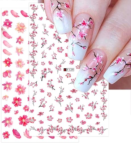 Miniatura 6 de Adhesivo de arte de uñas de flores autoadhesivas 3D de cerezo rosa, calcomanías de flores para uñas, suministros para mujeres y niñas, decoración de