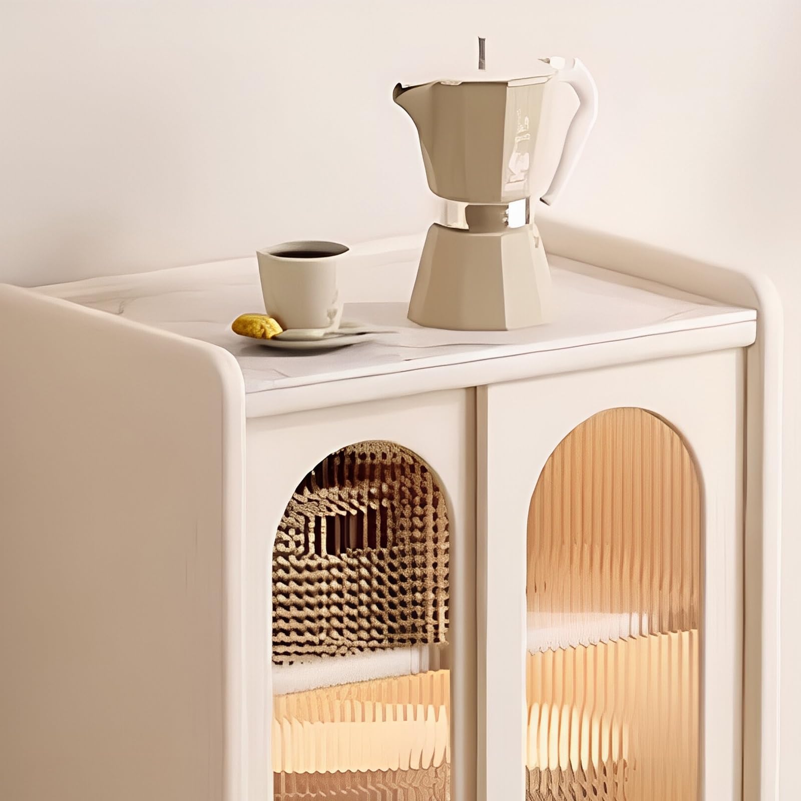 Zf9tBw5sH Unité d'îlot de Cuisine Armoire îlot avec Portes arquées en Verre cannelé, tiroirs et Pieds Solides