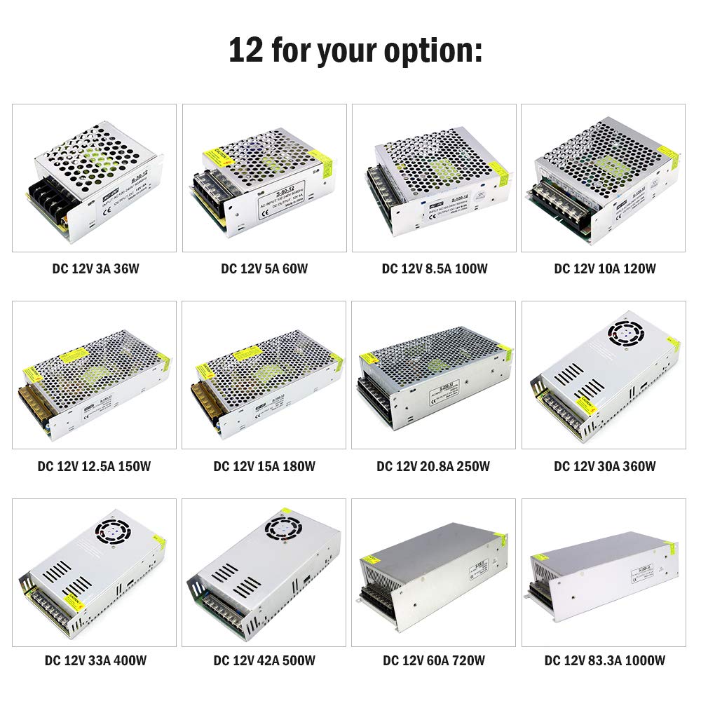 Lixada Transformador de Potencia Transformador de Voltaje AC 100-240V a DC 12V 33A 400W Conmutación Regulada Fuentes de Alimentación Adaptador Convertidor para Tiras Cámara Ligera