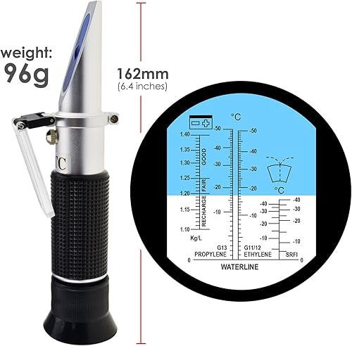 Miniatura 5 de Refractómetro anticongelante ATC de batería automotriz 5 en 1 para gravedad específica, sistema de etileno propilenglicol y líquido de lavado de