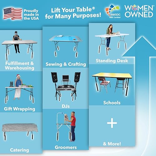 Miniatura 8 de Lift Your Table Elevadores de mesa plegables, fabricados en los Estados Unidos, extensiones de mesa plegables de patas dobladas fáciles de usar,