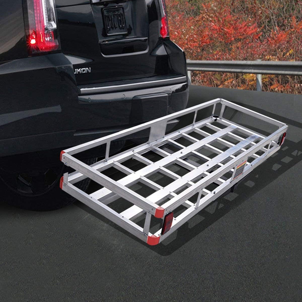 GOFLAME Aluminum Hitch Mount Cargo Carrier 60" x 22" Heavy Duty Luggage Basket Medical Rack Ramp Mobility and Equipment 500LBS Cargo Carrier for SUV, Truck, Car, Silver : Automotive