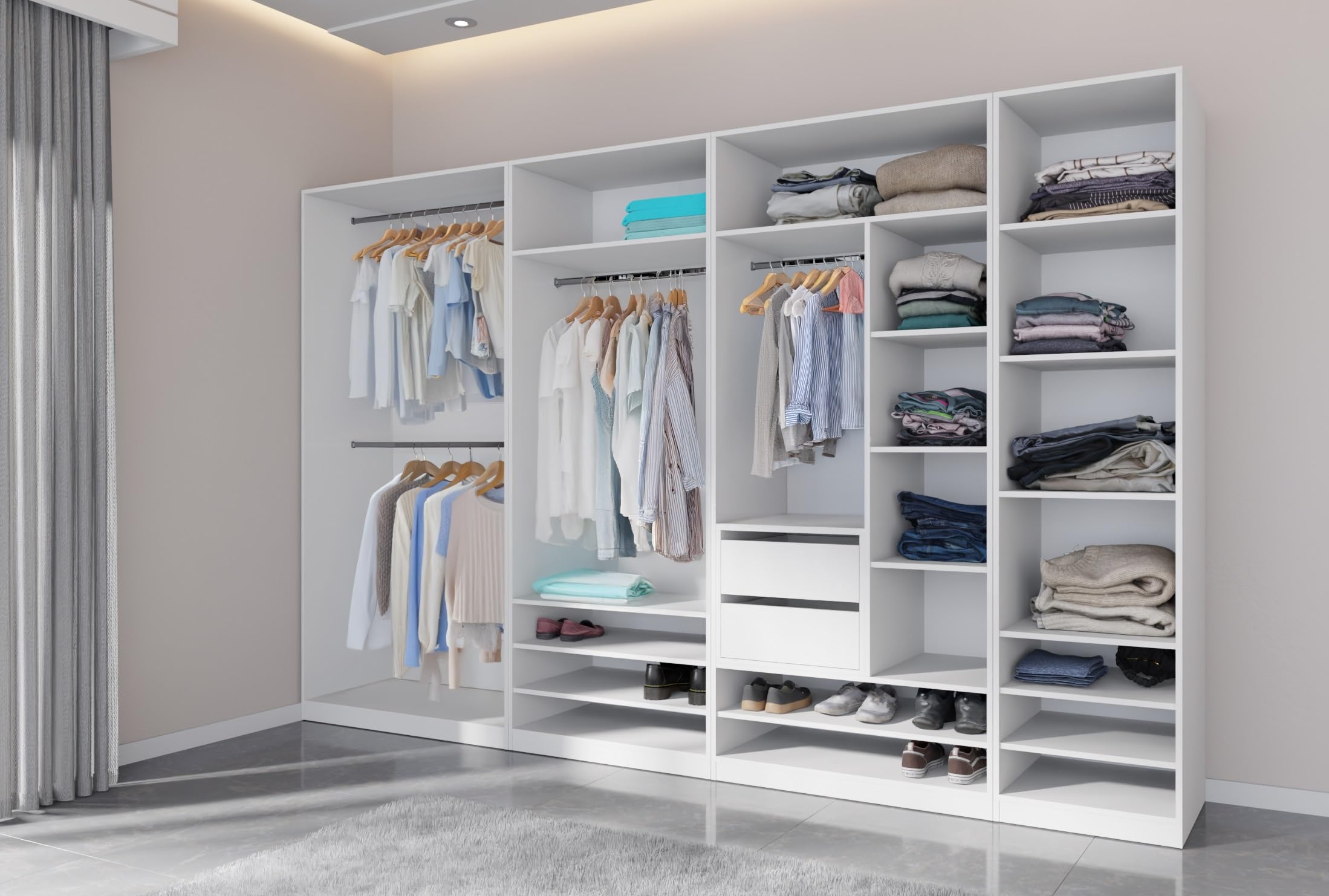 Marmex Kleiderschrank ohne Türen TRES 01B, Garderobenschrank mit Zwei Kleiderstangen, offener Kleiderschrank für Schlafzimmer, Ankleideräume, weiß (100x206x51 cm)