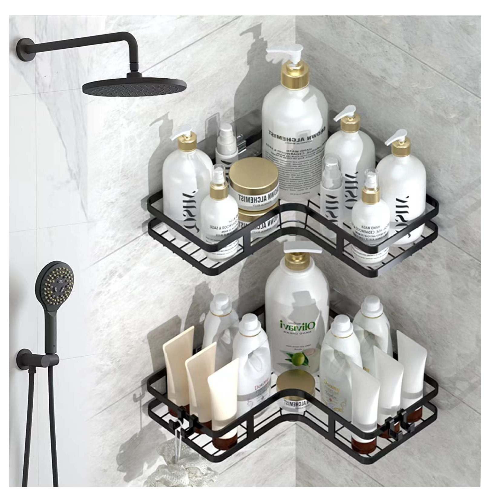 Corner Shower Caddy 2 Pack Adhesive Bathroom Organizer - Stainless Steel Rustproof Wall Mounted