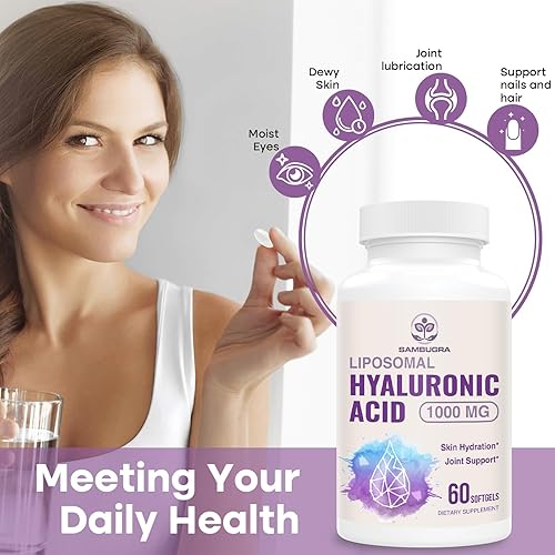Miniatura 2 de Ácido hialurónico liposomal de 1000 mg, alta biodisponibilidad cápsulas de ácido hialurónico, suplemento dietético que apoya la piel y los huesos,