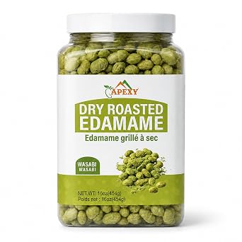 APEXY Dry Roasted Edamame, Wasabi, 16 oz Jar, High Protein Healthy Snack, 14g Plant-Based Protein, 5g Fiber, Non-GMO Soybean Snack, Crunchy Roasted Edamame for Office, Travel & On-the-Go