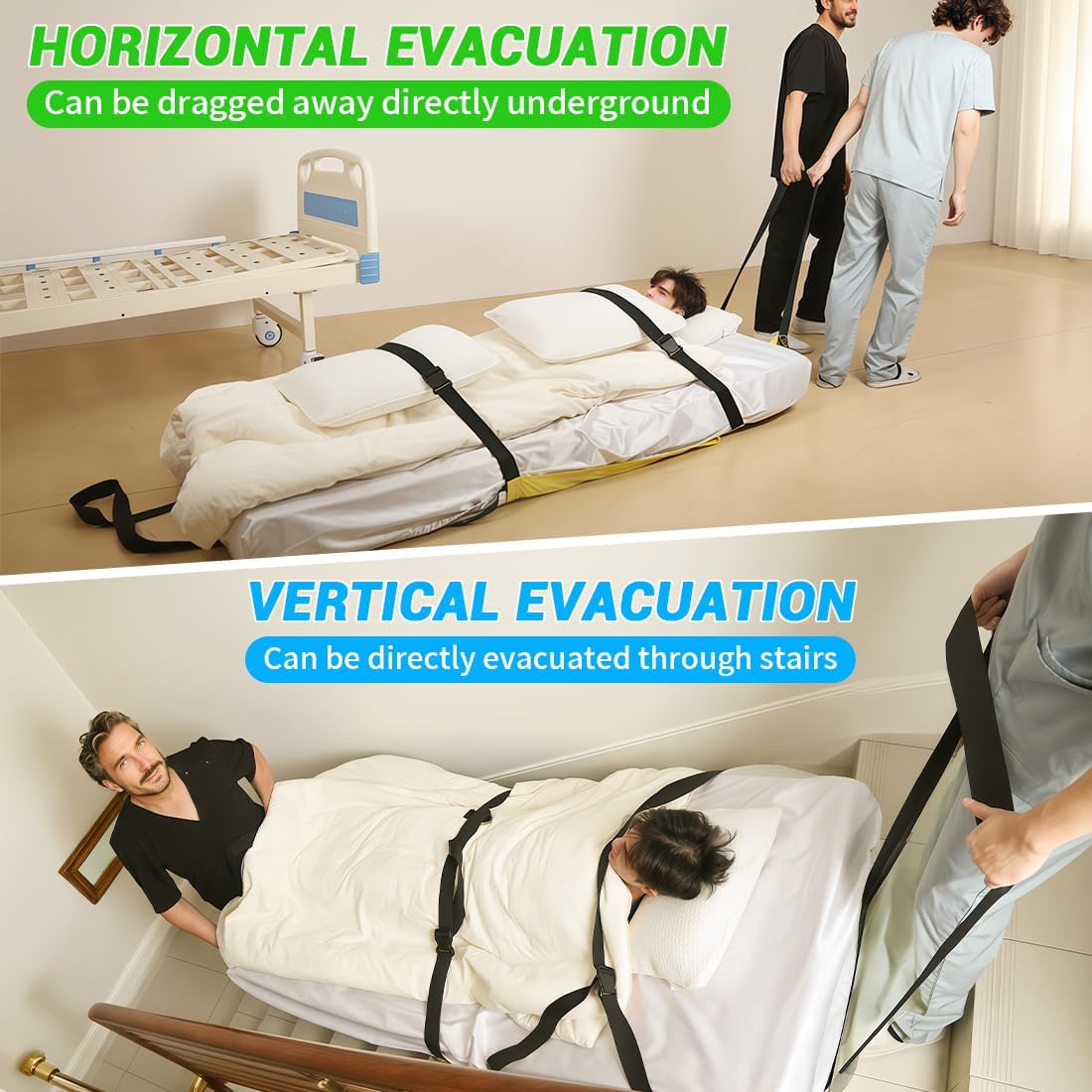 Rescue Essentials Emergency Evacuation Sheet for Bedridden Patient,Rescue Sheet with Safety Buckle Belts for Transfer and Evacuated in Emergency-72.8IN X 33.5IN