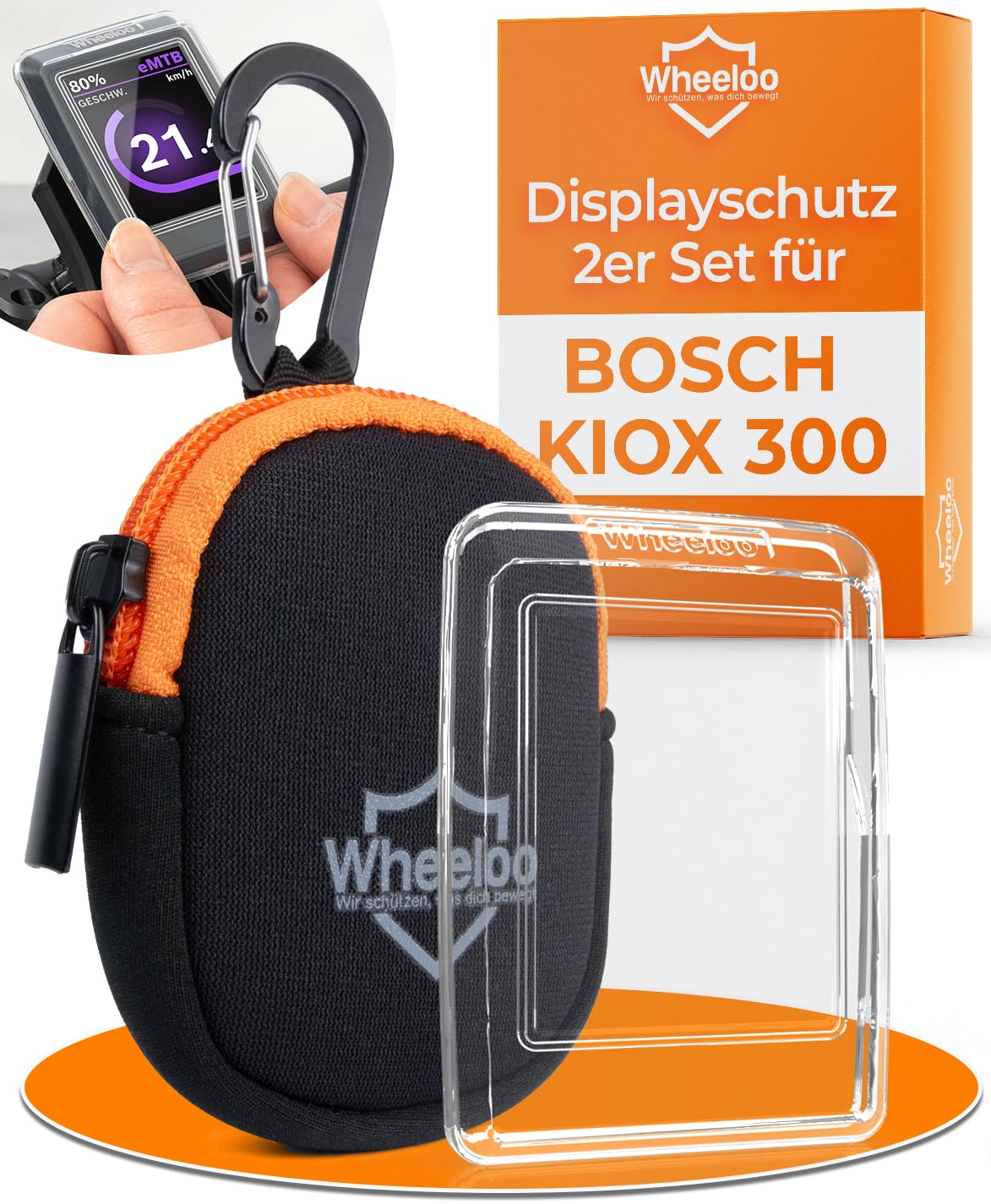 Wheeloo Displayschutz Set für Bosch Kiox 300 I Schutzhülle für E-Bike Display I transparent & wasserabweisend I EBike Schutz Zubehör E Bike