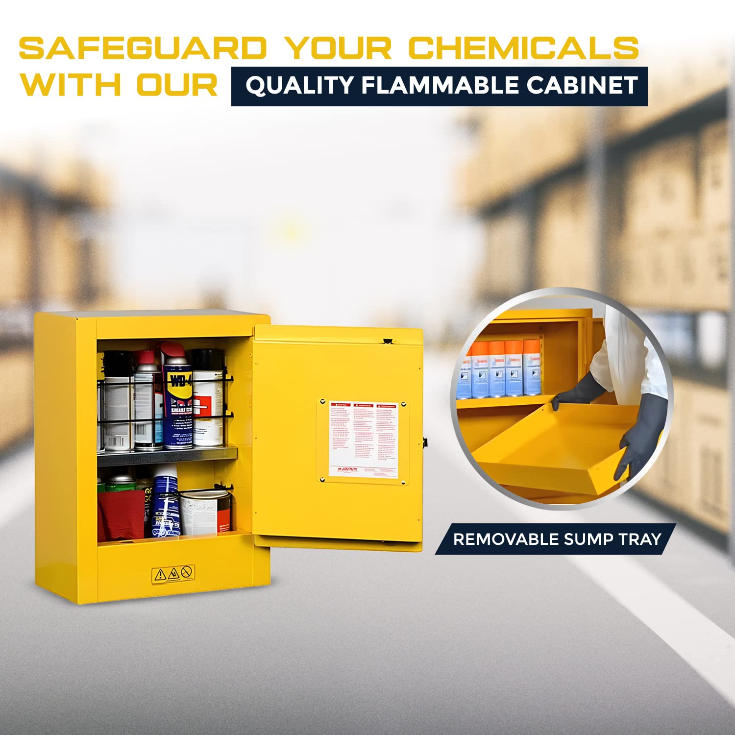 Horison Industries COSHH Cabinet - COSHH Cupboard Fire Proof Flammable Storage Cabinet - Hazardous Substance Yellow COSHH Cabinet - Dangerous Substance Chemical COSHH Cupboard - 700x355x305mm