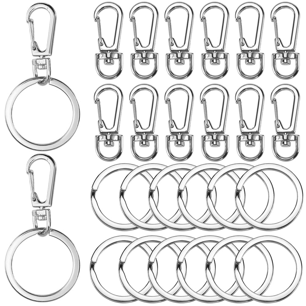 SOFPLATE 1 Box 16 Sets Keychain Ring Clips Lanyard Swivel Snap Hooks with Split Key Rings Silver Alloy Carabiner Clasps Metal Key Chains Holder