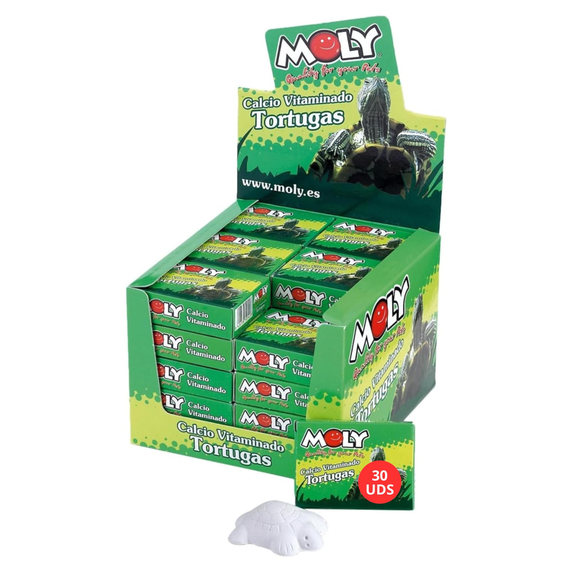 Moly Lot de 30 Blocs de Calcium vitaminé pour Tortues d'eau | Comprimés de carbure de Calcium dissolubles dans l'eau à libération Lente pour Tortues | Renforce la Carapace | Neutralise Le pH de