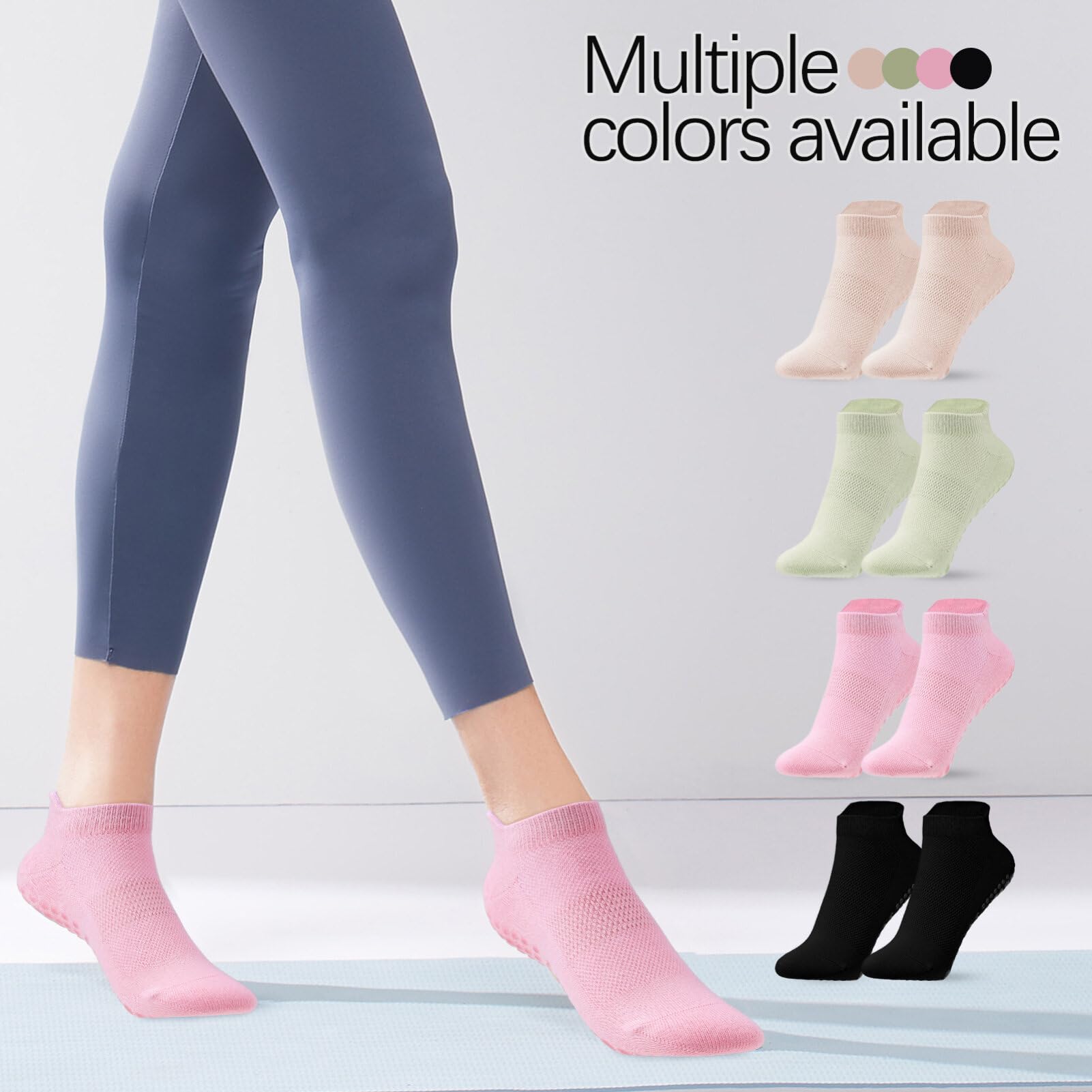 Yardwe 4pairs Grip Socks for Women Breathable Yoga Socks Non- Bottom Short Design for Running Fashionable Colors