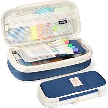 KPX Big Capacity Pencil Pen Case Bag with Zipper Office College School Storage Large Capacity Bag Pouch Holder Box Organizer Colorful Navy Blue