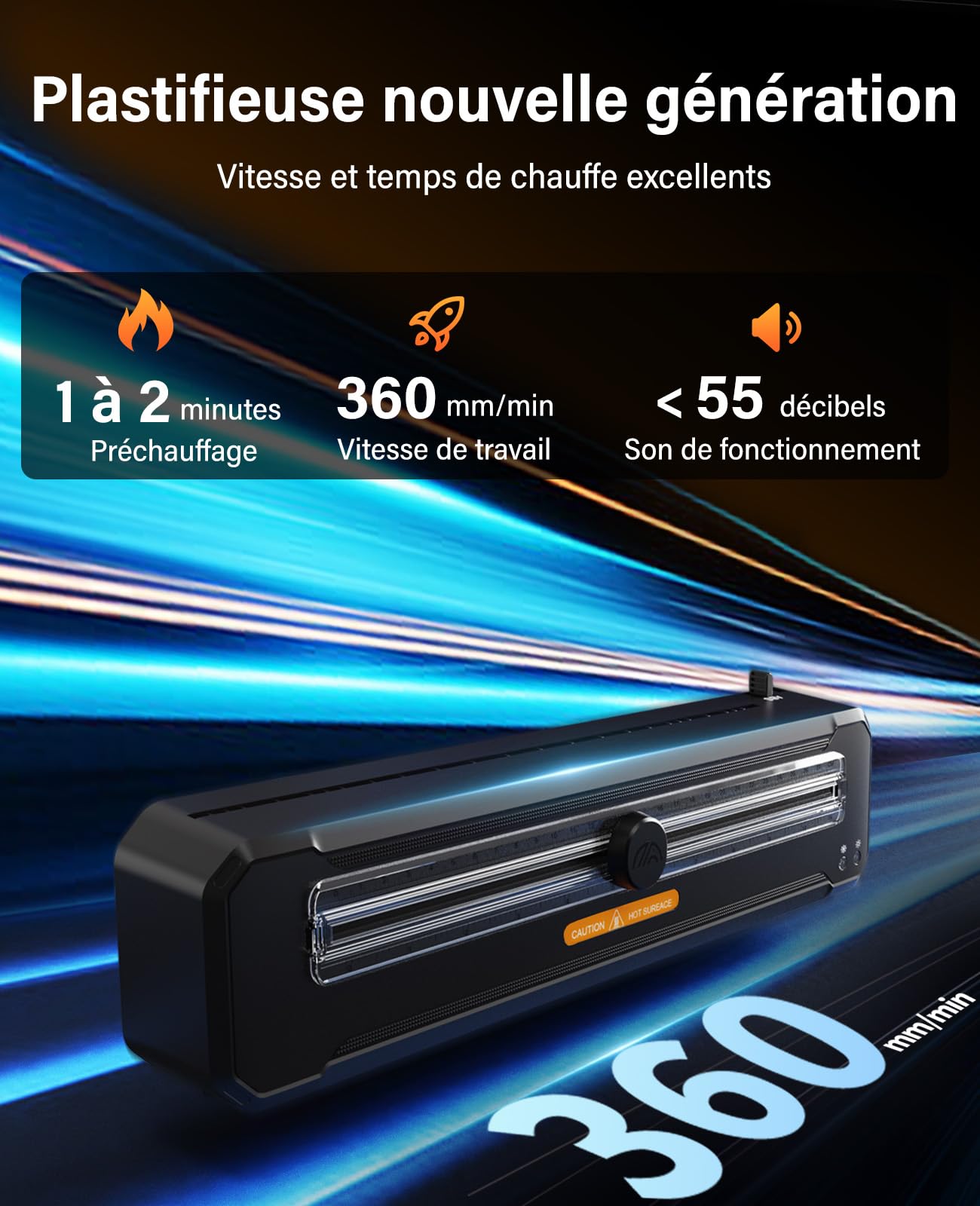 MAXDONE Plastifieuse A3 Chaud et Froid, Préchauffage 1-2 Min, 10 Pochettes, Arrondisseur d'Angles, tout Format A3 A4 A5 A6