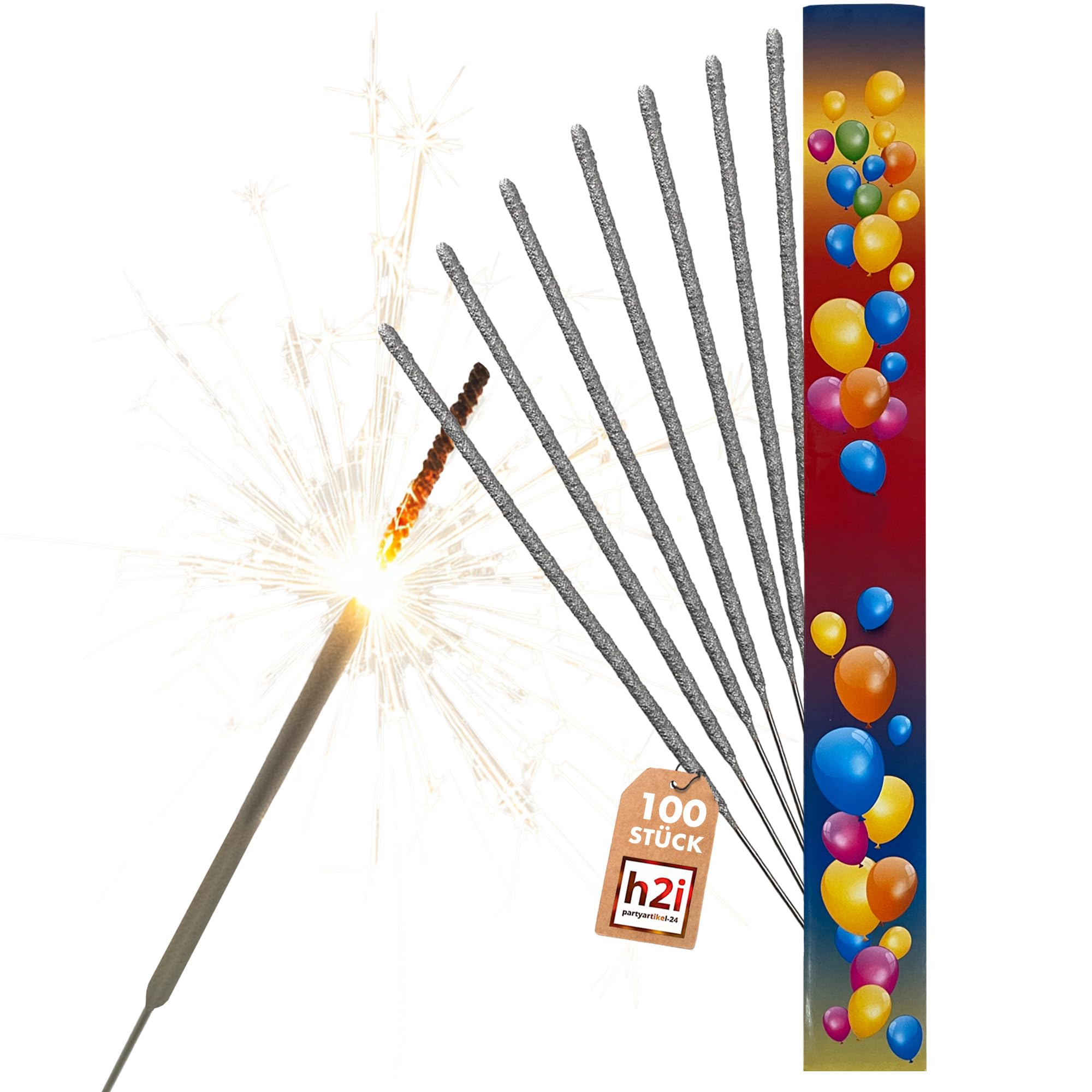 h2i Wunderkerzen | 100 Stück | 40 cm | Brenndauer ca. 90 Sek | Geburtstagskerzen Sprühkerze Spritzkerze Sternenspritzer und Funkenzauber für Party Hochzeit Silvester Geburtstag | Kat F1