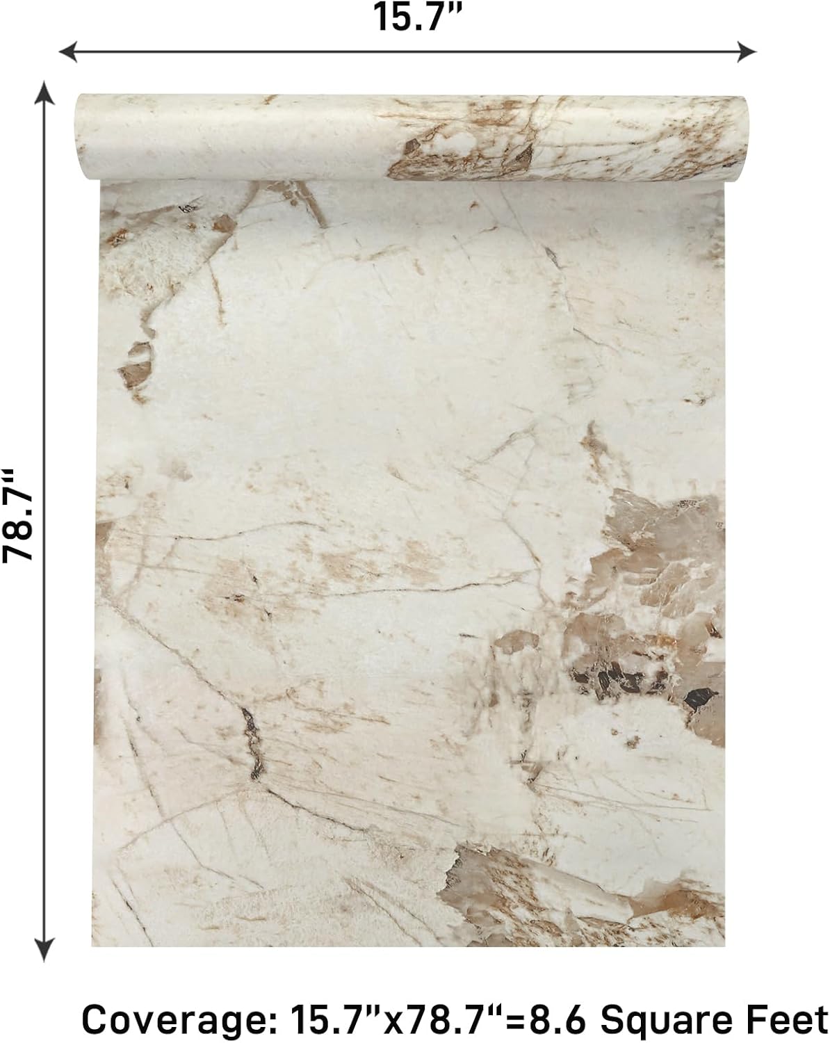 VaryPaper 15.7"x78.7" Beige Brown Marble Contact Paper Kitchen Countertop Peel and Stick Waterproof Marble Vinyl Wrap for Cabinets Table Removable Self Adhesive Granite Wall Paper for Bathroom Bedroom