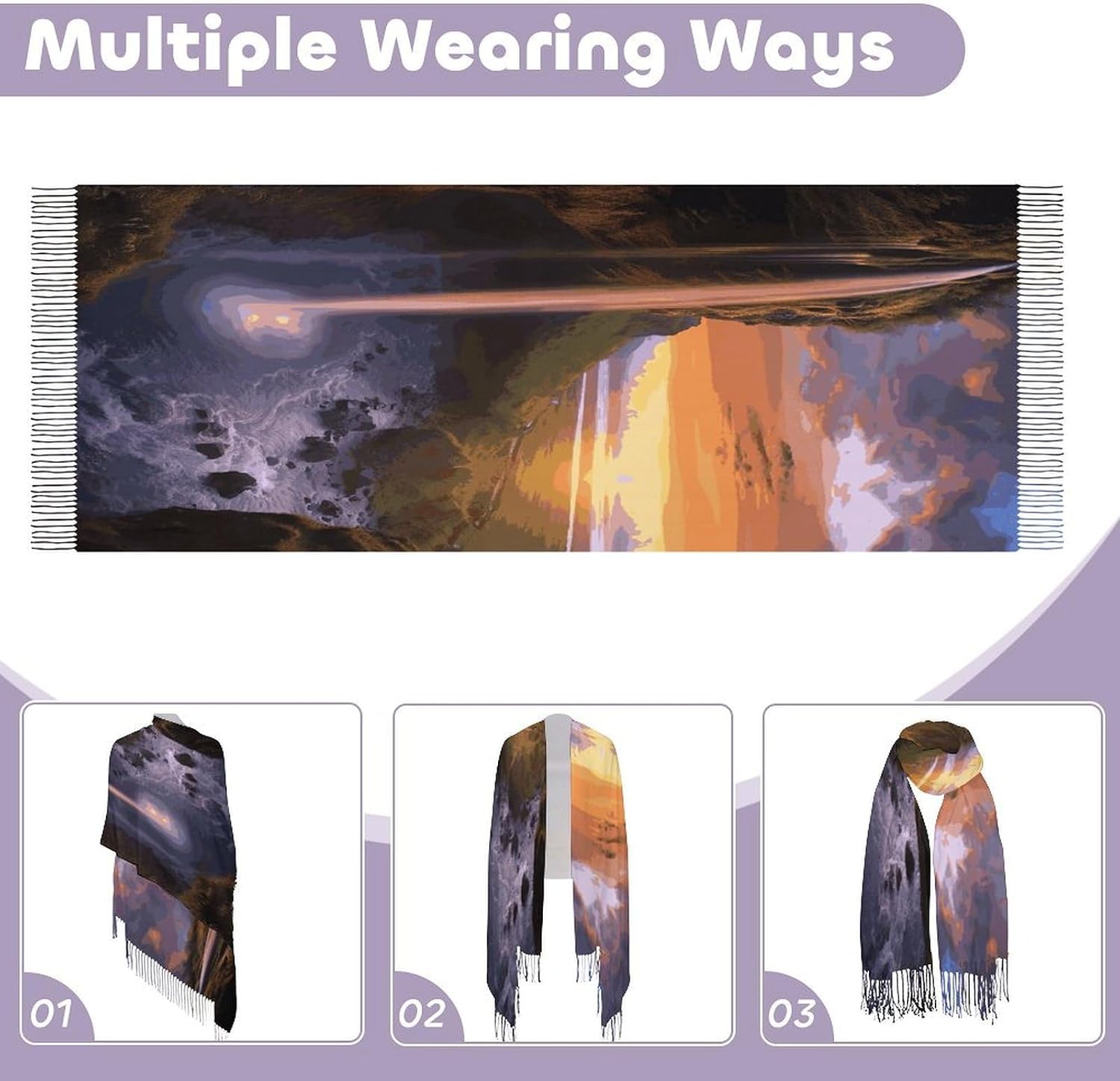 Waterfall at Sunset Scarf for Women Men Soft Warm Fashion Blanket Scarves Classic Cashmere Feel Scarf Long Shawl Large Scarves Cold Weather Thick Blanket Scarfs
