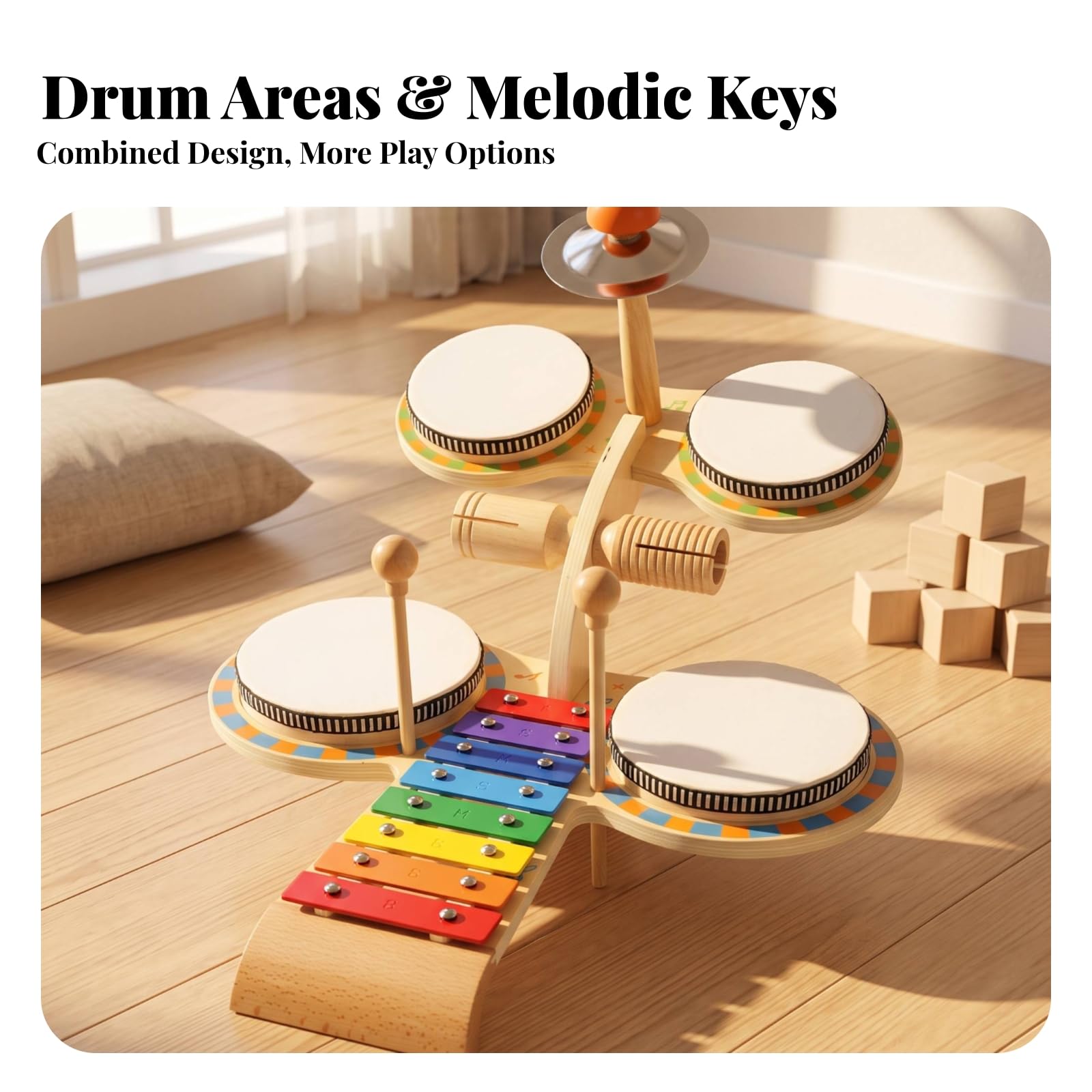 Tavolo Musicale con Xilofono Educativo | Sviluppo Coordinazione Oculomotoria, Banco Musicale in Legno, Ritmico, per Casa, Asilo , Scuola infanzia, Neonati , Stile B