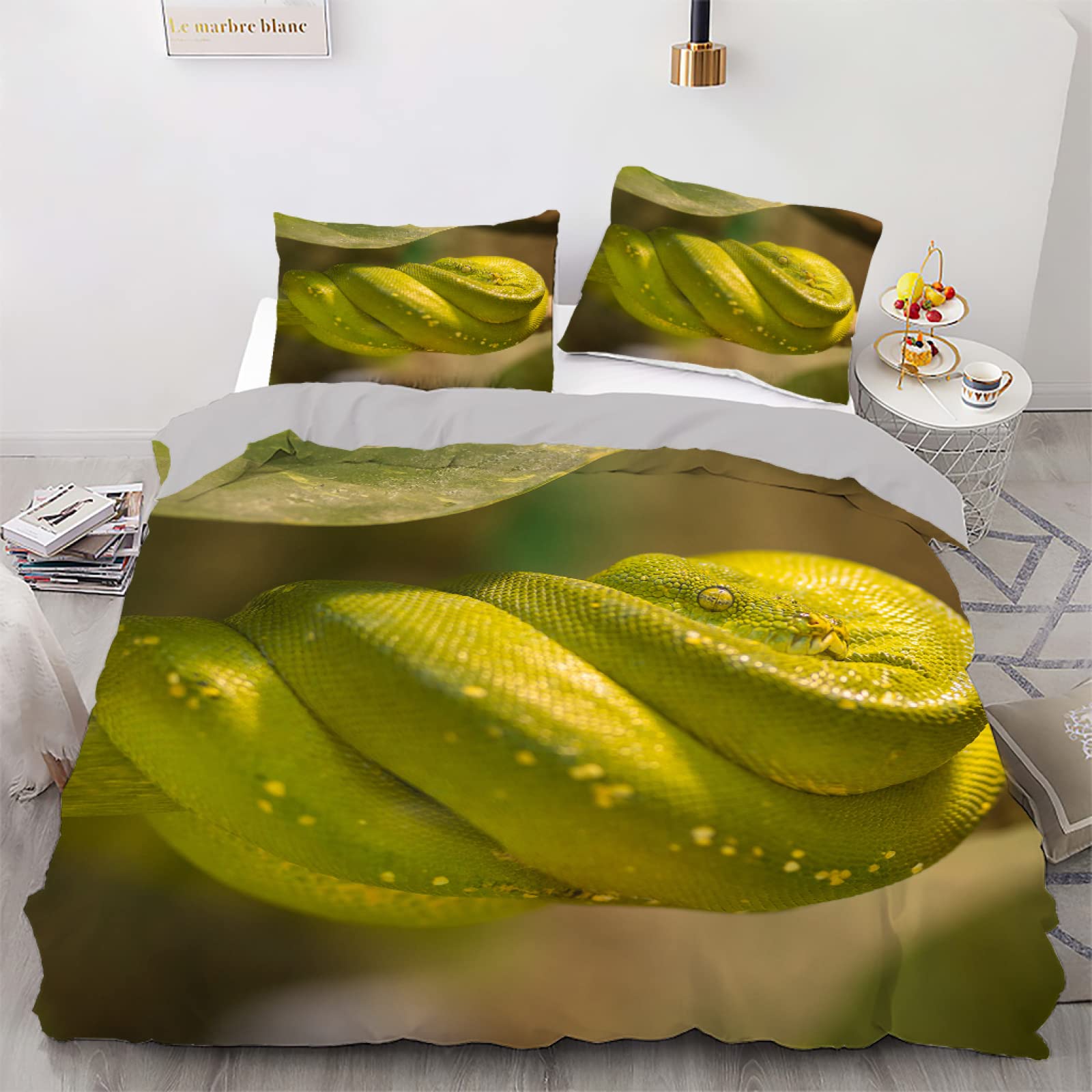 Housse de couette serpent jaune fluo 160x200 pour relooker une chambre d'ado moderne
