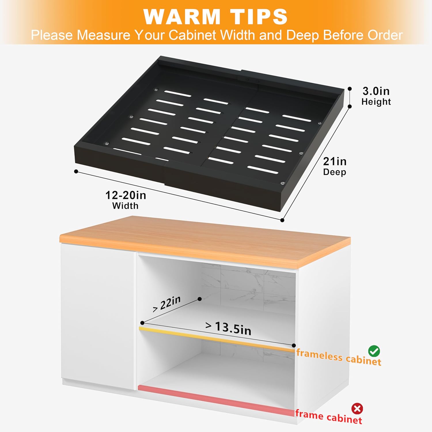 2 PACK Pull Out Cabinet Organizer 21" DEEP|Metal Heavy Duty Slide Out Drawers Fixed with Nano Adhesive Film|Multifunctional Drawer Organizers For Kitchen/Pantry Cabinets(Black, 21''DEEP/12-20"Width)