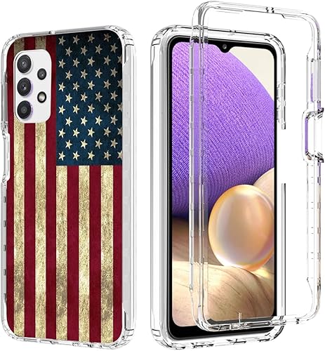 Miniatura 6 de Funda para Galaxy A32 5G/M32 5G SM-A326 con protector de pantalla de vidrio templado, cuerpo completo, a prueba de golpes, lindo patrón de bandera