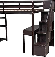 Vista 9 de Cama loft multifuncional de tamaño individual con cajones de almacenamiento y escritorio, marco de cama de madera con escalera de almacenamiento