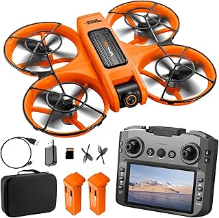 Drohne mit 4.9" Bildschirm-Fernbedienung, HD Dual-Kamera, Brushless-Motor, 360° Flips, optische Stabilisierung, 15min Flugzeit, windresistent, für Einsteiger. (Orange)