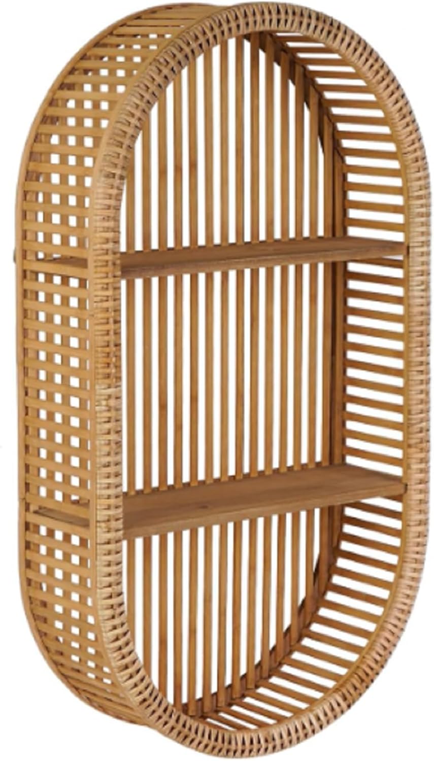 Rattan Wall Shelf 3 Tier Boho Wall Mounted Shelf 15.75" x 23.62" Farmhouse Handcraft Bamboo Arched Floating Shelves for Living Room Home Bedroom Storage Decor