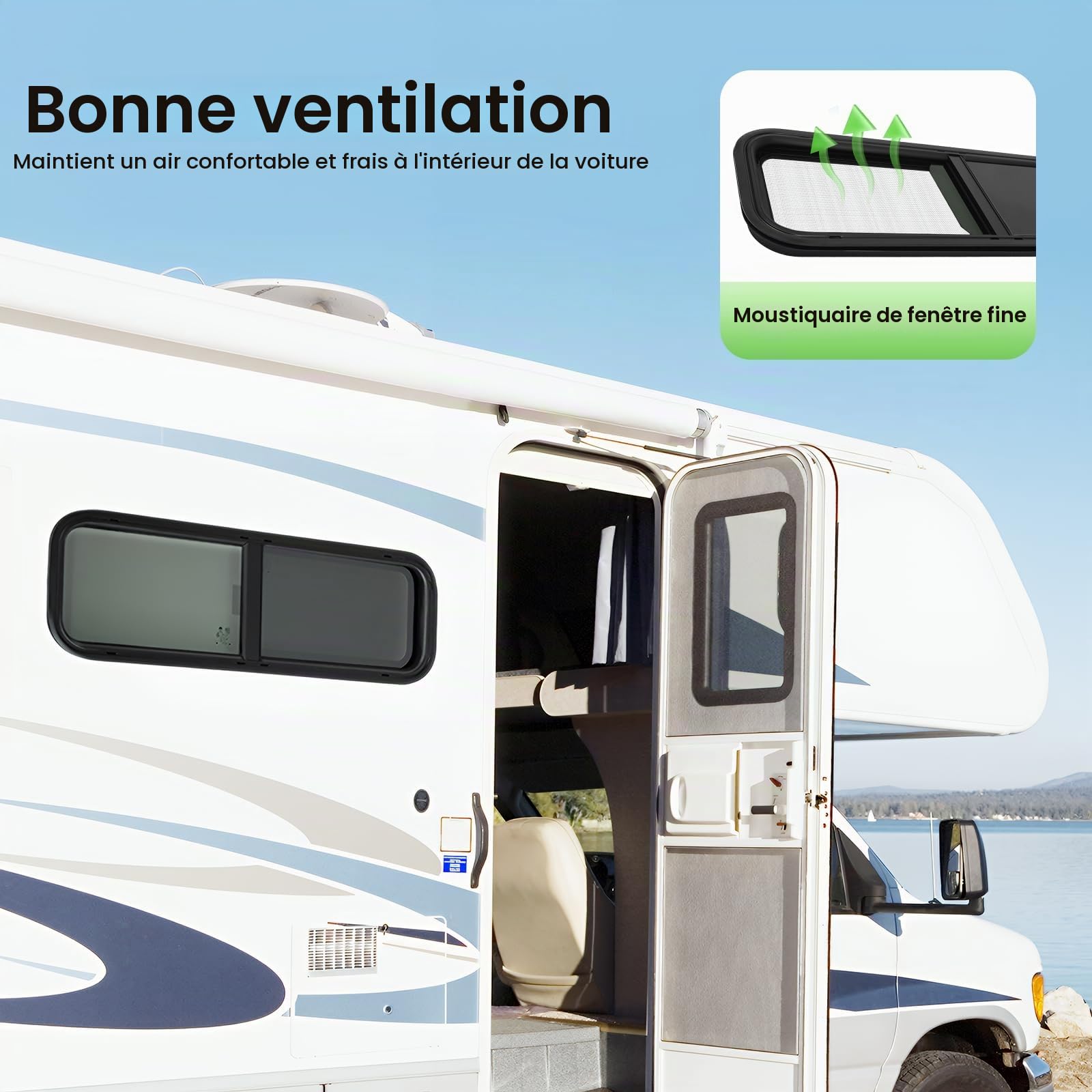 Fenêtre latérale teintée pour caravane - Protection contre les insectes - 900 x 300 mm - Fenêtre basculante à fermeture éclair - Pour camping-car, caravane