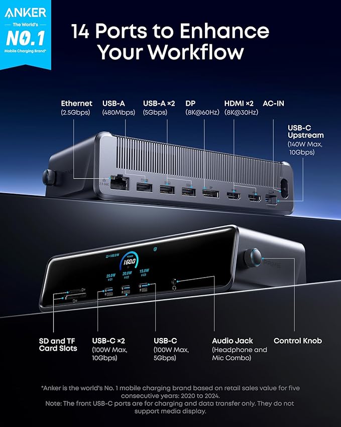 Anker Prime Docking Station (DL7400) & HDMI Cable 8K (Bundle) miniatura 3