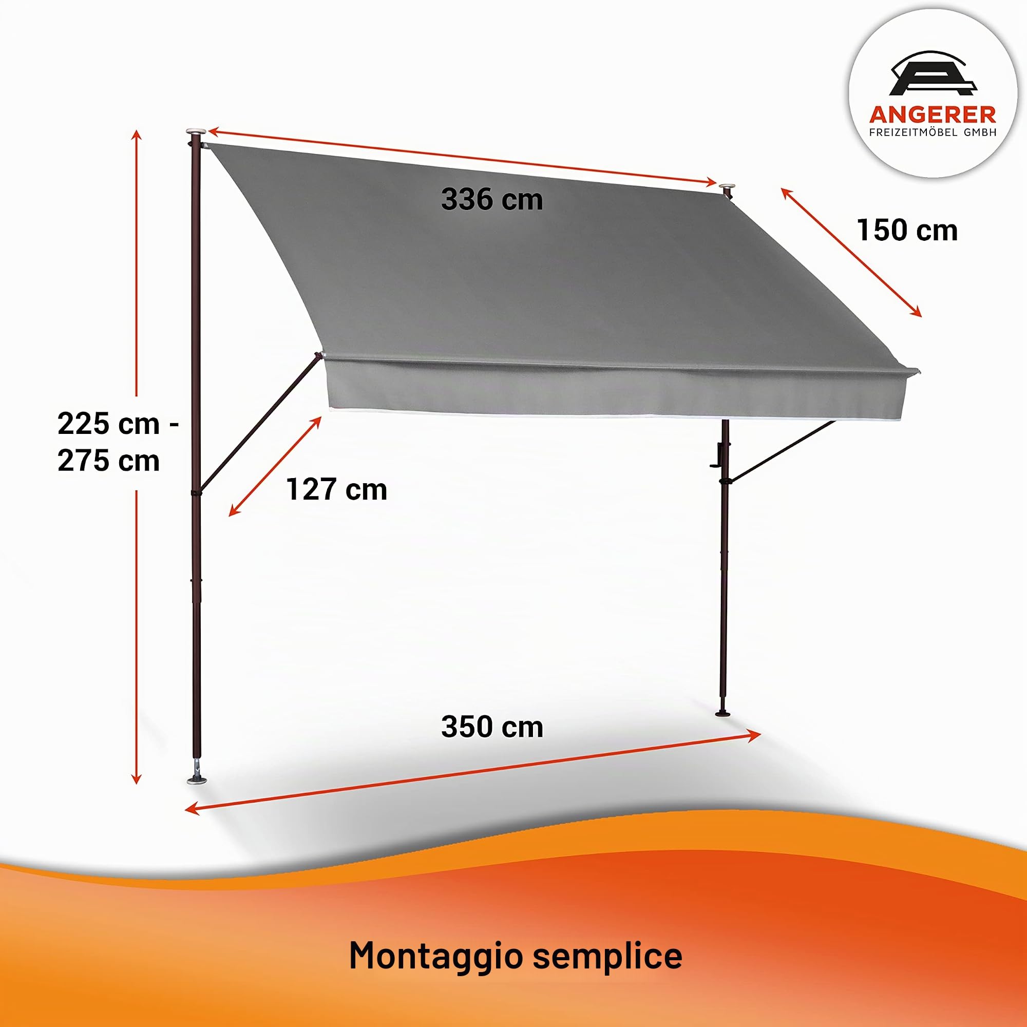 Angerer – Tendone, – Tenda da sole, design Style granito, grigio, 150 x 350 x 225 cm, 2303/005