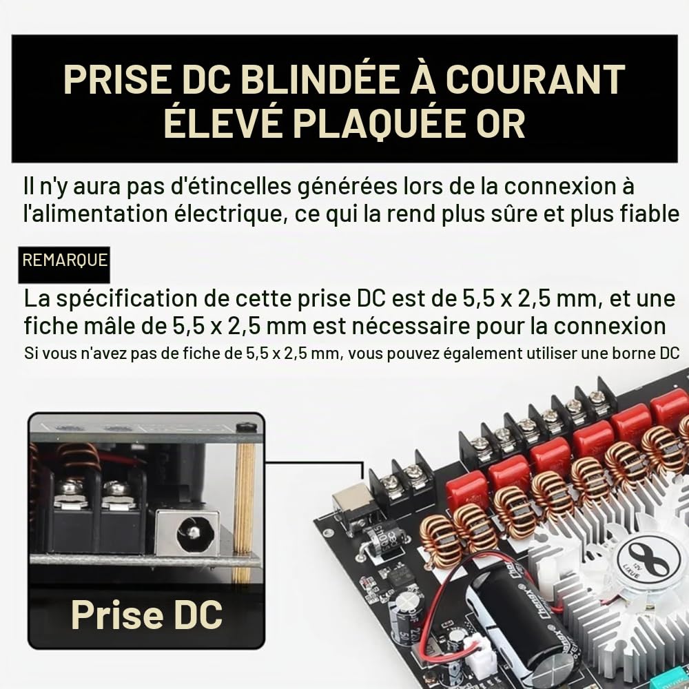 DollaTek Carte d'amplificateur Bluetooth 2.1 canaux 220Wx2+350W 12 V-38V Module d'amplificateur de puissance audio Prise en charge du contrôle par application Prend en les entrées AUX USB 3.5 mm