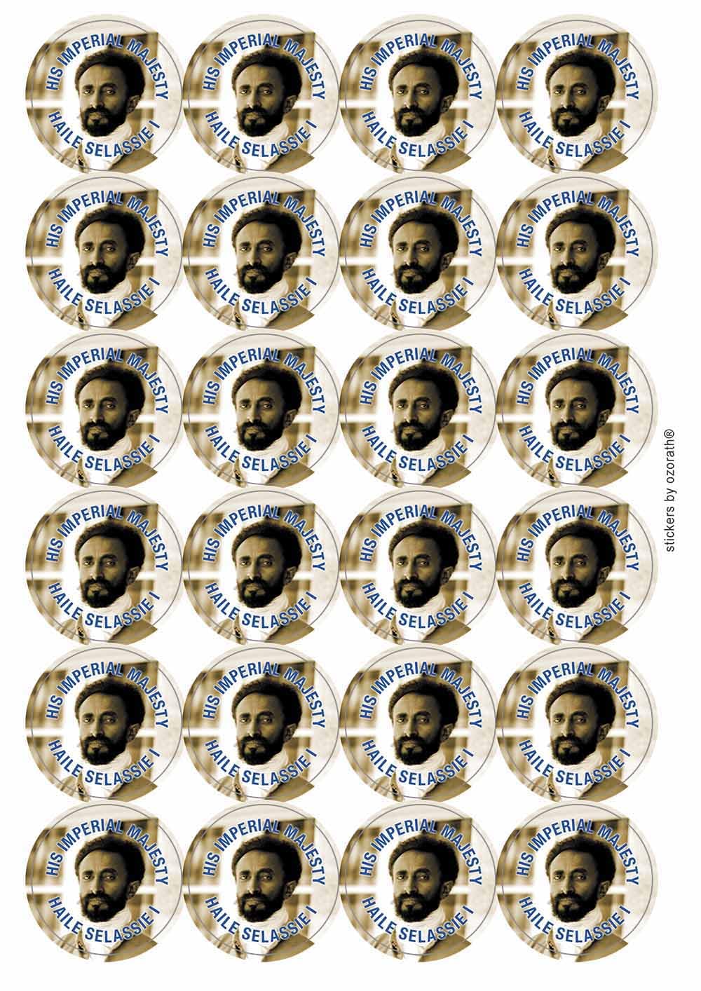 Emperor Haile Selassie Reggae Rastafarian Circular Matt Paper Stickers A4 Sheet of 24 (Each Sticker is 45mm Diameter)