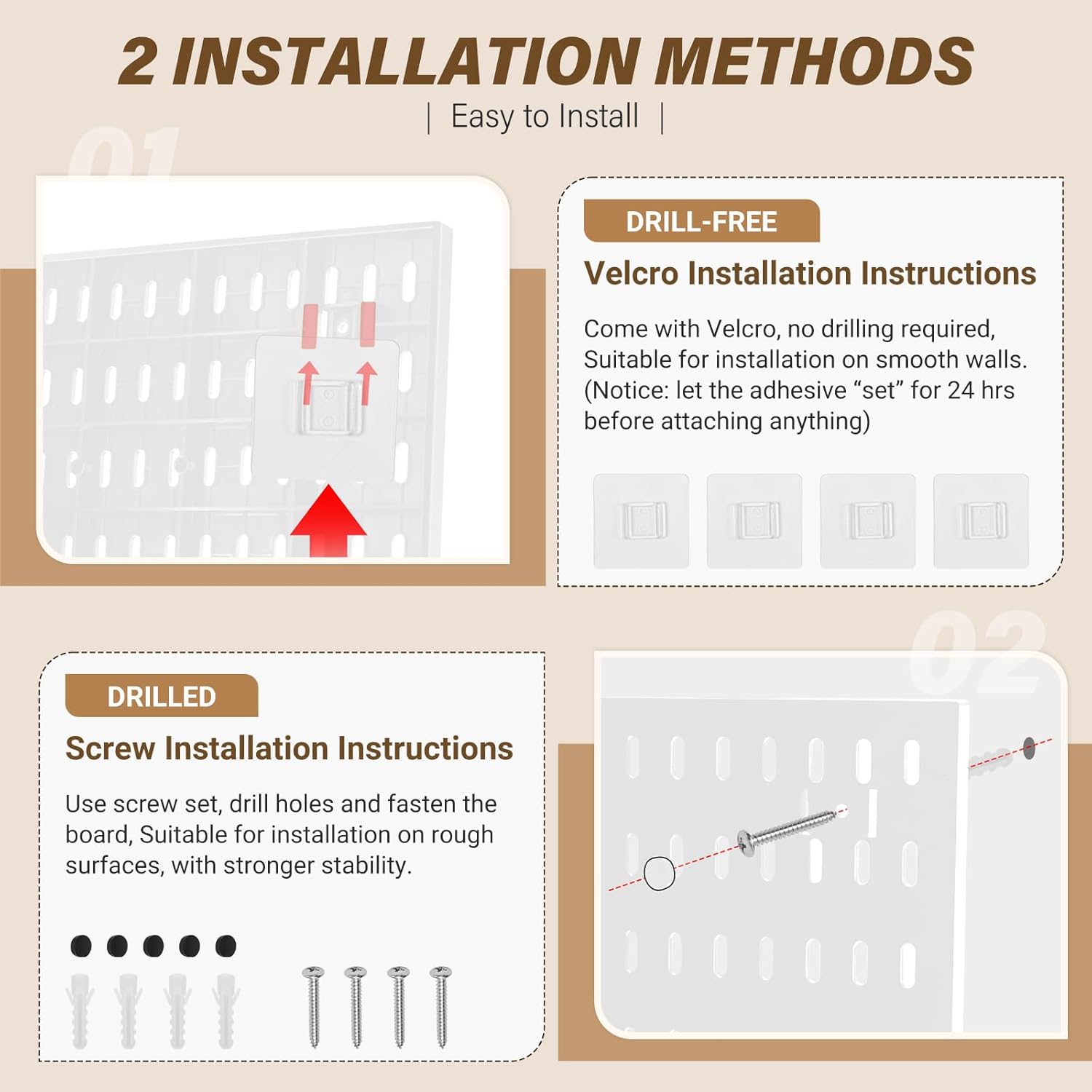 AKTOP Peg Board Wall Organizer 4-Pack – 12"x12" White Pegboard Combination Kit with 13 Accessories for Wall, Plastic Peg Board Panels for Home, Office, Garage Tool Storage & Craft Room